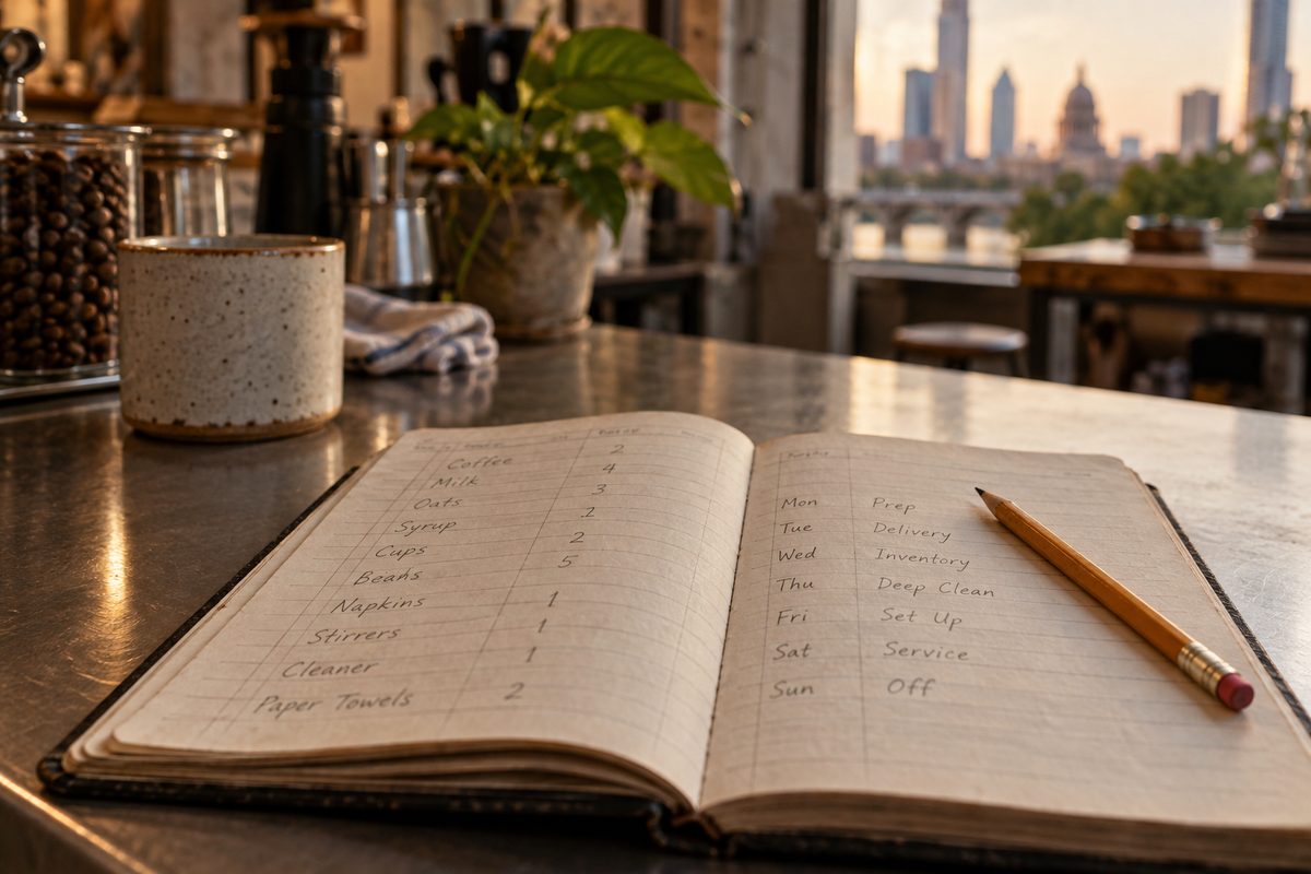 Open counter ledger and pencil
