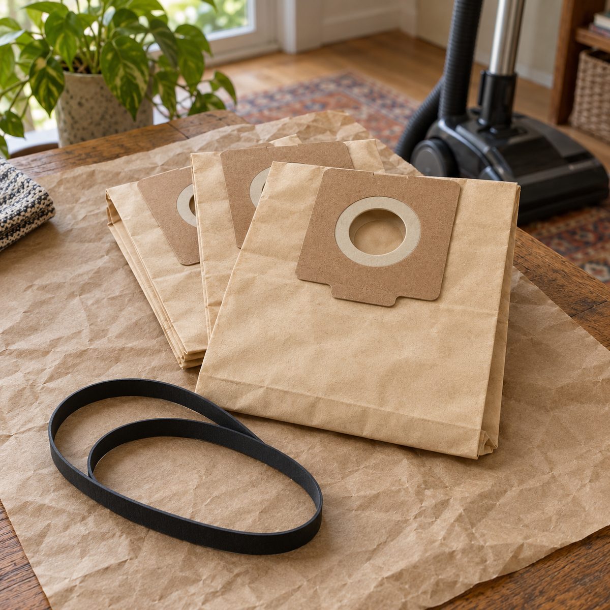 Vacuum cleaner bags and flat rubber belts